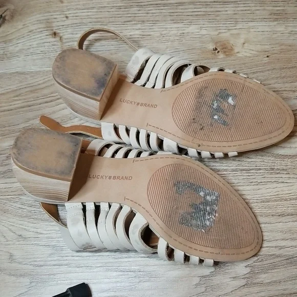 Lucky Brand Natissha Slingback Open Toe Low Tan Block Heel Shoes Size 7 - Picture 11 of 13